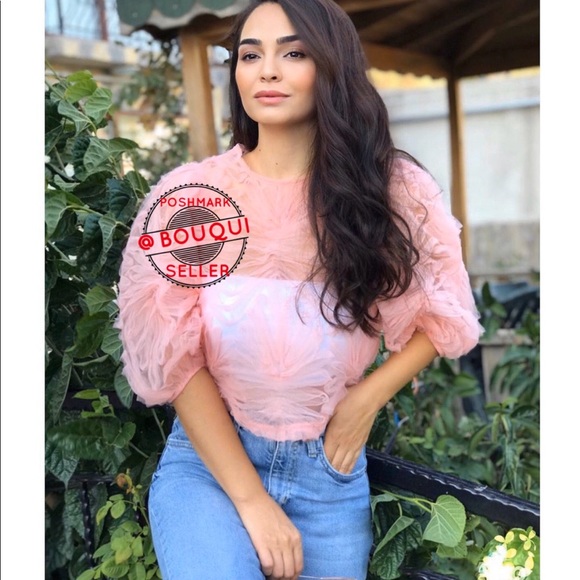 BLOGGERS FAVORITE ZARA PINK FLORAL TULLE TOP - Picture 8 of 8